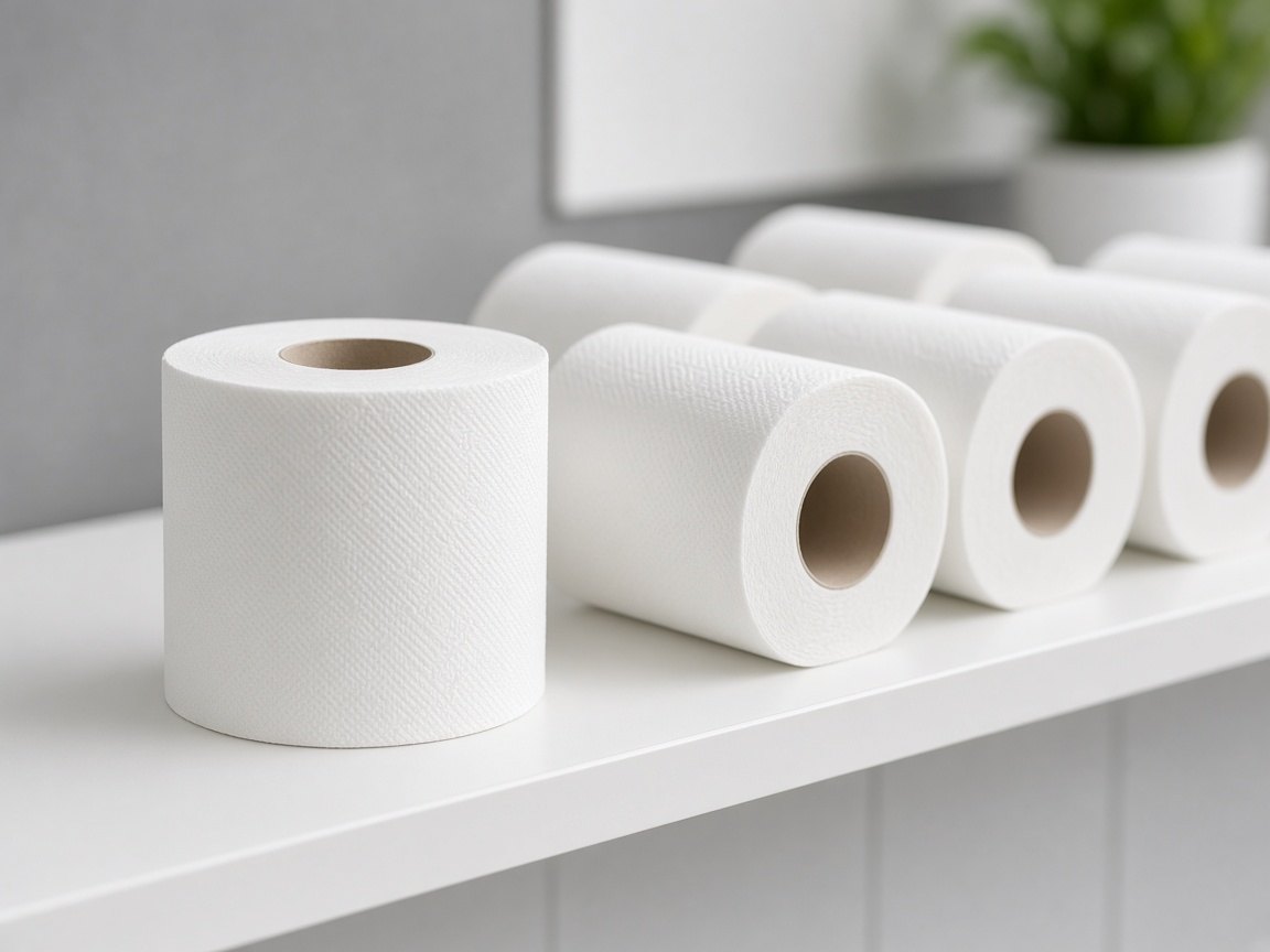 Toilet tissue rolls in a bathroom