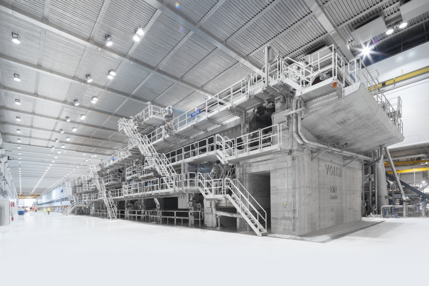 Modern paper machine in a mill hall